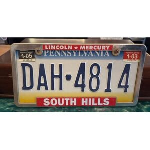Pennsylvania License Plate DAH-4814 w South Hills Lincoln Mercury Frame Used